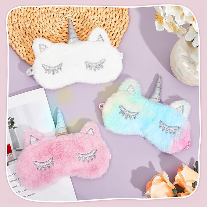 3 Pieces Sleep Mask for Kids, Girls Plush Sleeping Eye Cover Soft Eye Blindfold Cover Animal Shade for Kids(Mixed Colors, Pink, White,Cute Style) - Bloomnest