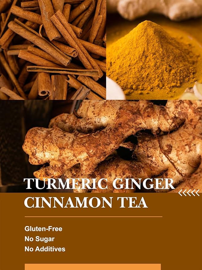 HYNTMYT Turmeric Ginger Cinnamon Tea Bags, Herbal Blend of Turmeric & Ginger Root & Cinnamon, Light Spicy & Sweet Flavor, Caffeine Free, 120 Count - Bloomnest