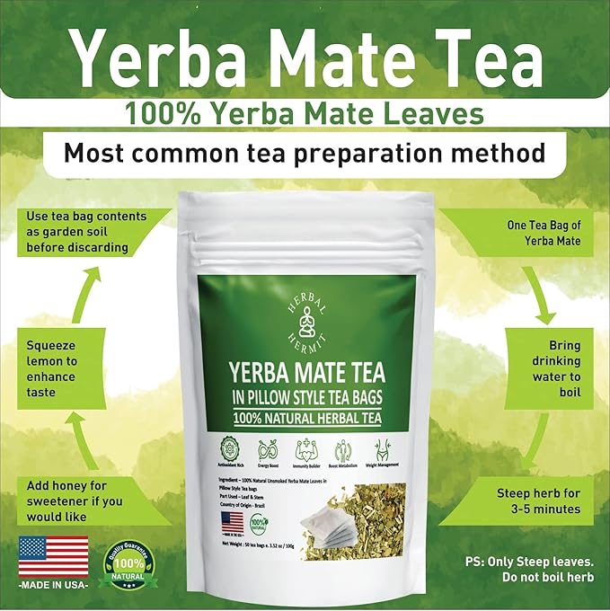 Herbal Hermit Yerba Mate herbal-teas with 50 tea bags Natural Yerba Matte Rich in Chlorophyll, Made in USA - Bloomnest