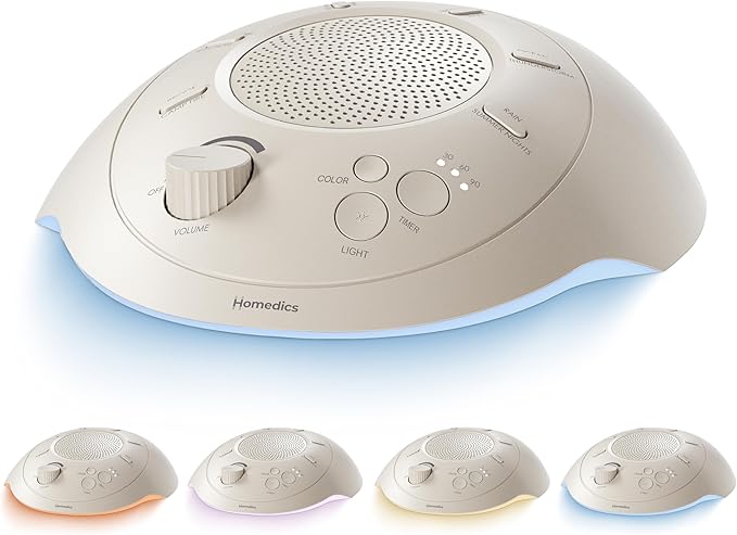 Homedics Sleep Better Portable Sound Machine, Night Light,12 Soothing Sounds Including White Noise, Rain, and Thunderstorm, Ultra-Portable Design, Auto-Off Timer, Ideal for Travel & Baby Sleep, Cream - Bloomnest