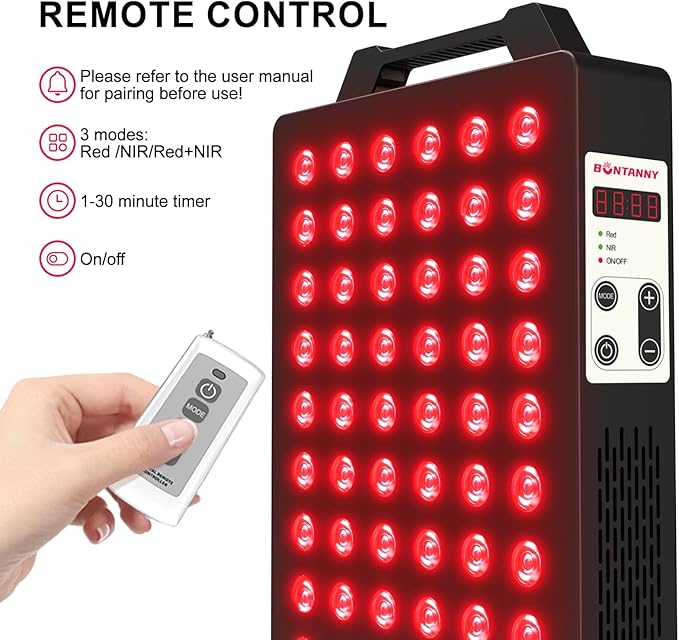 Red Light Therapy, 660nm 850nm 2-Wavelength Red Near Infrared Light Device with 60 Dual Chip Clinical Grade LEDs, Remote Control, Timer for Face, Body, Skin, Pain Relief, BO-300 (Black) BONTANNY