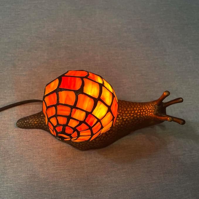 Bieye L10963 Land Snail Tiffany Style Stained Glass Accent Table Lamp for Home Decoration (Orange, 10" D x 5" W x 5" H) - Bloomnest