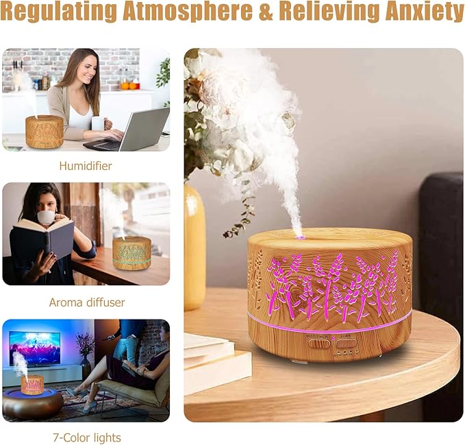 Diffusers for Essential Oils Large Room 600ml,Essential Oil Diffusers for Home with R/C,Cool Mist Humidifier,7 Colors Lights & 3 Mist Mode Waterless Auto Off for Office - Bloomnest