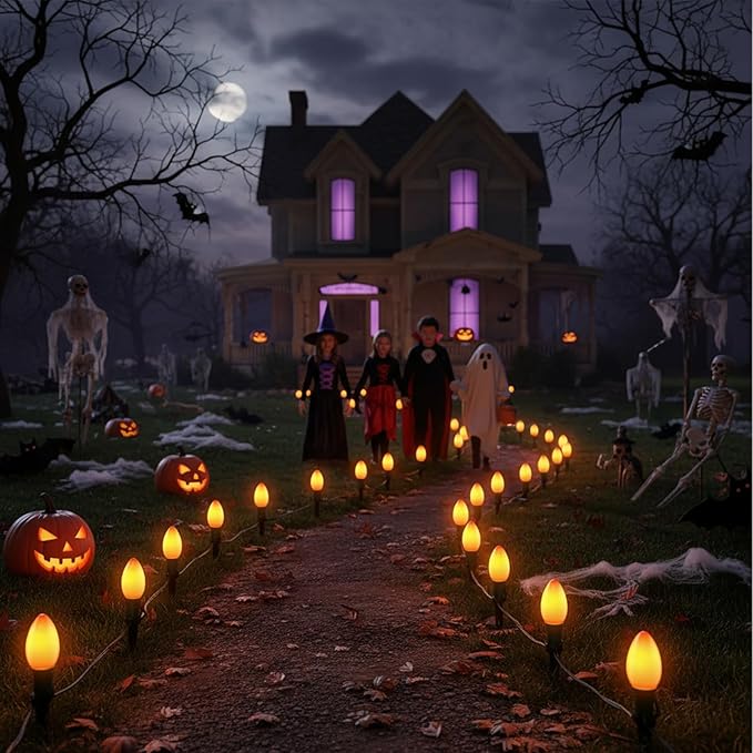 C7 Orange LED Light Bulbs, 25-Pack E12 Base, Halloween & Outdoor String Lights, Waterproof, Energy-Efficient Night Light Bulbs, Replacement Bulbs for Porch, Patio, Yard & Holiday Decor - Bloomnest