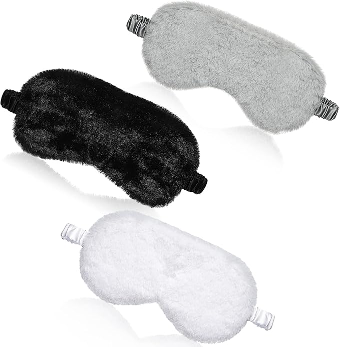 Plush Eye Mask 3 Pcs Sleeping Blindfold Sleeping Mask Sleep Mask Comfortable Plush Sleepover Mask Soft Furry Eye Cover for Sleepover Gift Birthday Party Favors(Black, White, Gray) - Bloomnest