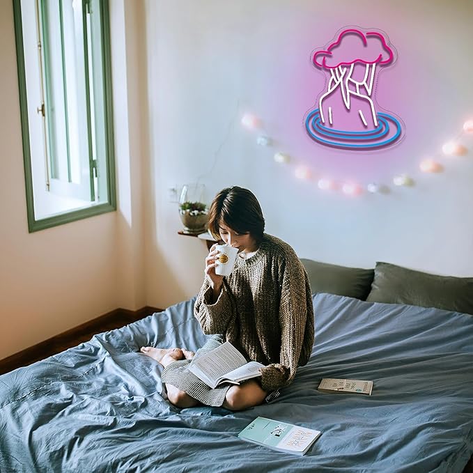 Lady Neon Signs for Wall Decor, Pink White Cloudy neon light LED Light Sign, USB Light Up Sign Neon with Dimmable Switch for Bedroom Birthday Party Decoration - Bloomnest