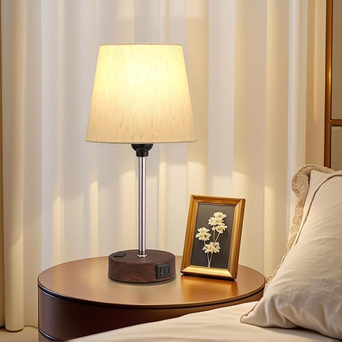 Acaxin Reddish Brown Bedside Lamps Set of 2 - Nightstand Bedroom Lamp with USB C Port and AC Outlet Charging, 3 Way Dimmable Touch Control Small Bed Side Table Lamp, Nightstand Light - Bloomnest