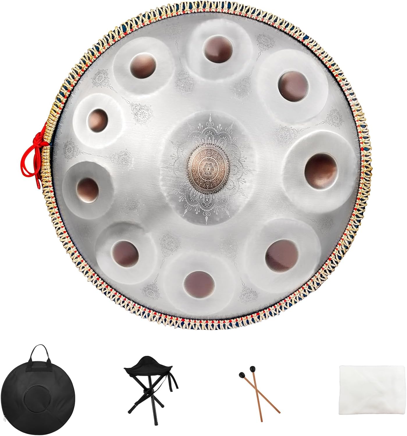 Handpan Drum,22inch 10 Sounds D Minor Silver Print 432hz Handpan,Adult's Steel Hand Pan Instrument,Sounds Clean Clear Ethereal