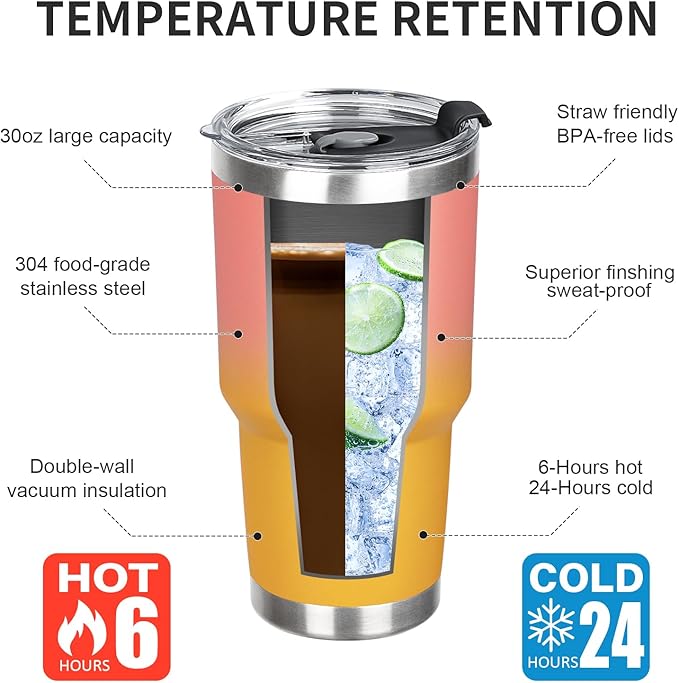 30 oz Tumbler with Lids and Straws Double Wall Vacuum Insulated Tumbler,Stainless Steel Leak-proof Tumbler Cup Powder Coated Travel Coffee Mug for Cold and Hot Drinks,Gardient Purple-Sunrise,2 pack - Bloomnest