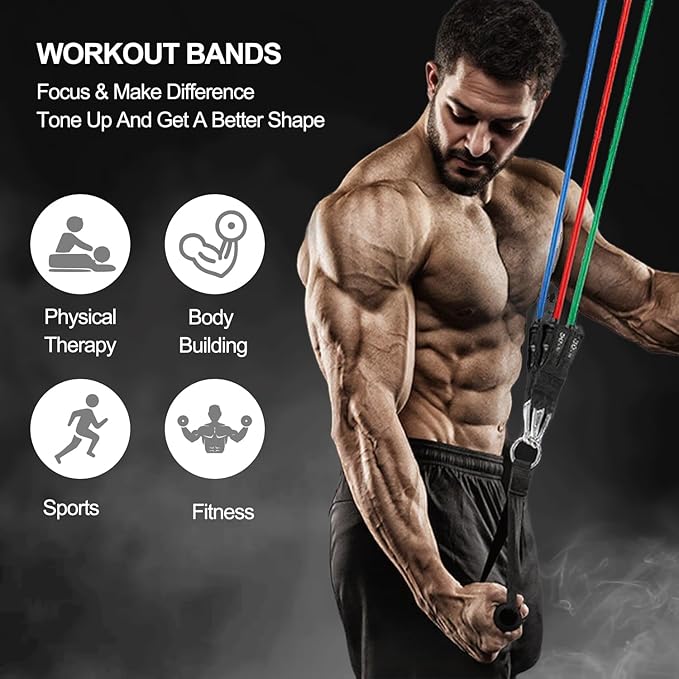 Resistance Bands,Exercise Bands,Grip Strength Trainer,Resistance Bands for Working Out with Handles for Men and Women,Workout Bands with Door Anchor and Ankle,Strength Training Home Gym Equipment - Bloomnest