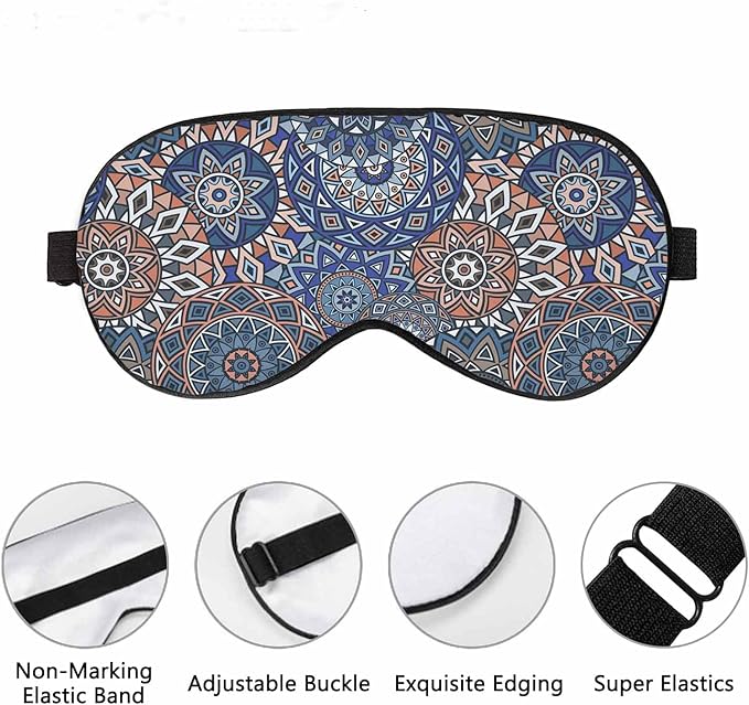 Ethnic Floral Motives Sleep Eye Mask Mandala Stylized Boho Chic Summer Fashion Men Women Sleep Mask with Adjustable Strap Eye Cover Eye Shade for Travel, Nap,Meditation - Bloomnest