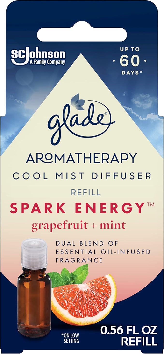 Glade Essential Oil Diffuser Refill, Use with Cool Mist Aromatherapy Diffuser, Air Freshener for Home, Spark Energy Scent with Notes of Grapefruit & Peppermint, 0.56 Fl Oz - Bloomnest
