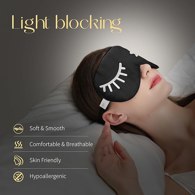 ZIMASILK 100% Natural Silk Sleep Mask Blindfold,Adjustable Super-Smooth Soft Eye Mask for Sleep with Bag(Eyelashes) - Bloomnest