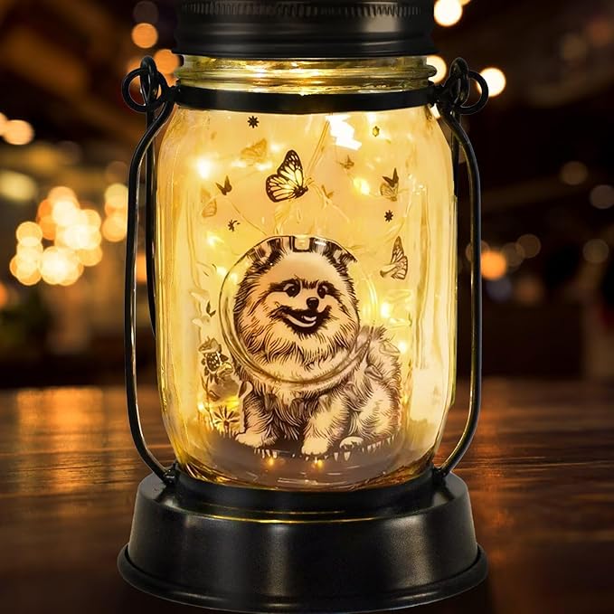 Pomeranian Gifts for Women/Men Pomeranian Solar Lanterns Dog Mom Birthday Dog Lovers Lantern Pet Loss Pet Memorial Lights Solar Garden Decoration for Yard, Patio,Backyard,Porch Torches - Bloomnest
