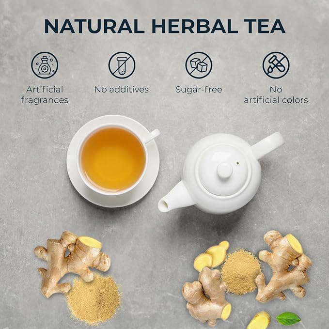 Ginger Tea Bags - 55 Count (+5 Tea Bags) Bamboo Tong Included - 4.16 oz, Re-Steep Herbal Tea Blend, Stimulates Appetite, Promotes Healthy Digestion & Boosts Immunity - Bloomnest