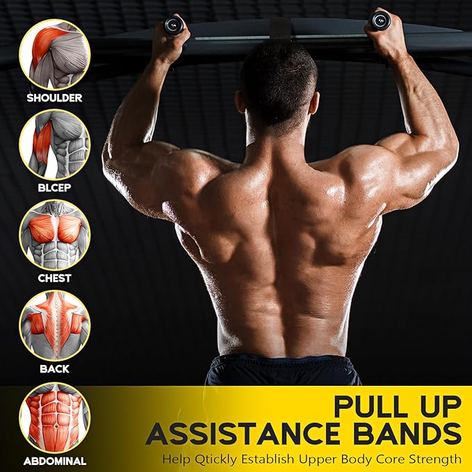 Pull Up Assistance Bands, Adjustable Heavy Duty Resistance Band for Pull Up, 3 Pull Up Bands, Comfortable Fabric Feet/Knee Rest, Assistance Bands for Pull-Up, Home Fitness, Body Stretching - Bloomnest