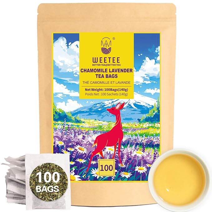 WT WEETEE Chamomile Lavender Tea Bags 100 Count, Nighty & Relax, 100% Pure Chamomile, Lavender Flowers & Lemon Balm Blend, Natural Caffeine-free Herbal Tea Ideal for Bedtime - Bloomnest