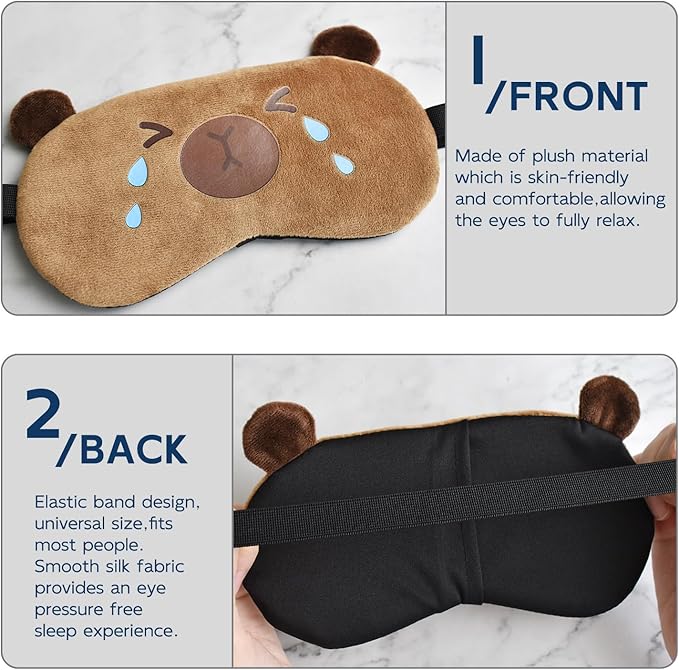Cute Animal Sleeping Mask Sleep Mask, Funny Capybara Eye Masks for Travel Nap Sleeping Blindfold Eye Cover Eyeshade for Adult Teens Men Women - Sad Capybara, Brown - Bloomnest