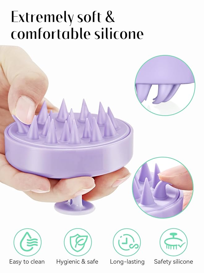 HEETA Shampoo Scalp Brush Massager Hair Growth, Scalp Scrubber with Soft Silicone Bristles for Dandruff Removal, Hair Brush Exfoliator, Light Purple HEETA