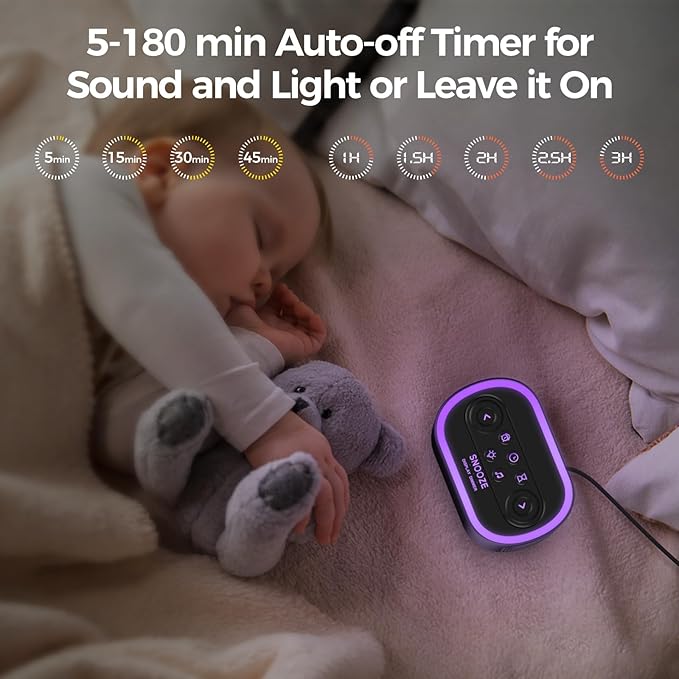 Reacher Digital Alarm Clock & White Noise Sound Machine, 21 Soothing Sounds, 7 Wake Up Sounds, 8 Night Lights, 32-Level Volume, 9 Sleep Timer, Memory Function for Adult, Kid, Bedside, Bedroom - Bloomnest