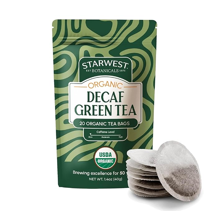 Starwest Botanicals Organic Decaf Green Tea - Decaffeinated Herbal Tea, Caffeine Free Tea with Antioxidant Properties, String Free Sachets, USDA Organic Green Tea Leaf, Non GMO - 20 Tea Bags - Bloomnest