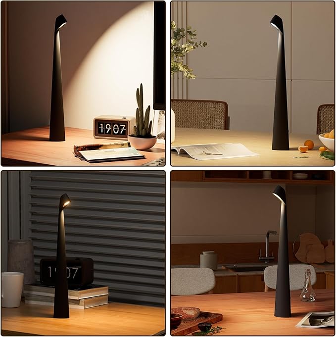Portable Cordless LED Desk Lamp,Rechargeable Wireless Table Lamp, 3-Level Brightness, Patio Table Lamp, Bedside Night Light, Dining Room Ambient Light, Reading Light (Black) - Bloomnest
