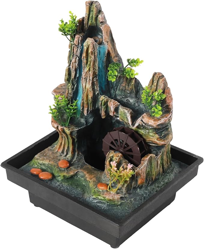 Small Fountain Rockery & Crystal Water Fountain Illuminated Waterfall, Indoor Relaxation Desktop Fountain Waterfall Feature with Automatic Pump for Home Office Bedroom Desk Décoration
