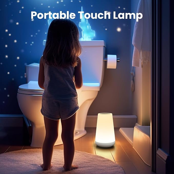 THAUSDAS Night Light, Dimmable Touch Lamp for Bedroom, Portable Table Bedside Lamp, 5 Brightness 13 RGB Colors, Night Lights for Baby Nursery Bathroom - Bloomnest