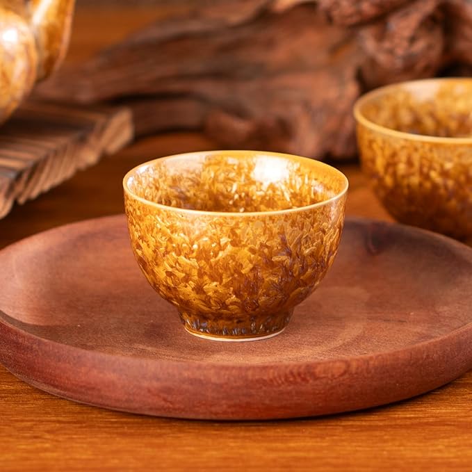 Tea Set, Porecelain Kung Fu Teaset, Gold Crystalline Glaze Chinese Small Tea Cups, Ceramic Tea Pot and Cups Set, Ideal Asian Tea Gift Set for Home Outdoor and Office - Bloomnest