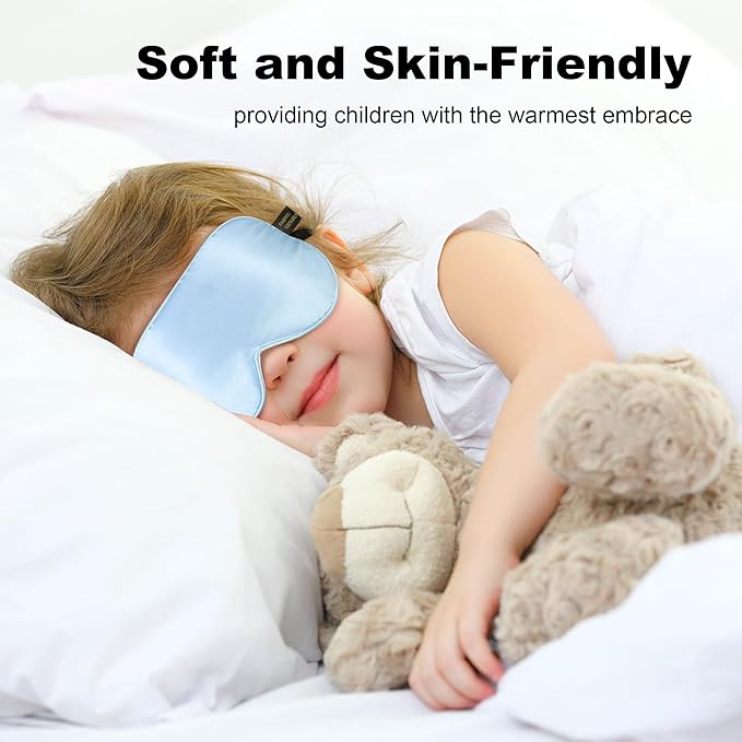 Silk Sleep Eye Mask for Kids, 100% Real Natural Pure Silk Sleeping Masks, Blindfold Sleep Eye Cover with Adjustable Strap, Soft & Lightweight Night Eyeshade for Boys Girls Teens (2 Pack)