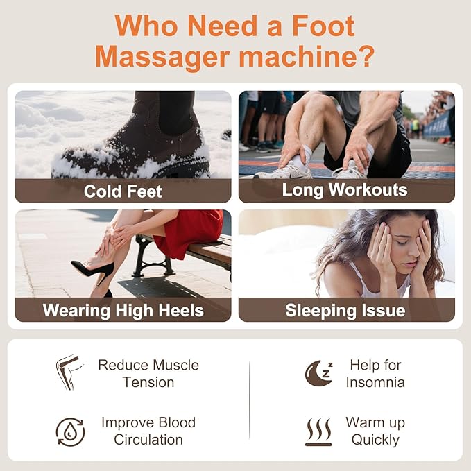 Shiatsu Foot Massager with Heat Feet Massager for Plantar Fasciitis, Neuropathy with Air Compression, Deep Kneading, Multiple Modes & Adiustable Intensity, Gifts for Women Men, Size 13 - Bloomnest