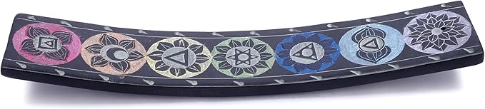 Ajuny Soapstone Incense Holder for Sticks Incense Cone Burner with Ash Catcher 7 Chakra Tray Strip Heat Resistant Yoga Meditation Spiritual Home Office Spa Hotel Fragrance Gift (Black,10 x 2 Inch) - Bloomnest