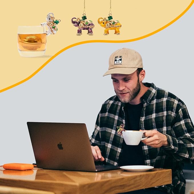 Stainless Steel Metal Tea Ball, 1.37-inch Tea Strainer, Crystal Diamond Elephant Tea Infuser for Loose Leaf Tea Festival Gifting and Personal Use, Gift Box Packaging（Violet Color）