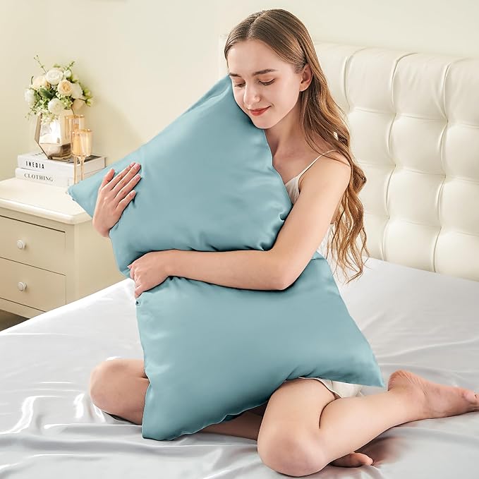INFIIXSO Mulberry Silk Pillow Cases King Size Set of 2, Silk Pillowcase with Hidden Zipper 20"x36", Extraordinary Smooth and Soft Pillow Case for Hair and Skin(Haze Blue, 2 Pack) - Bloomnest