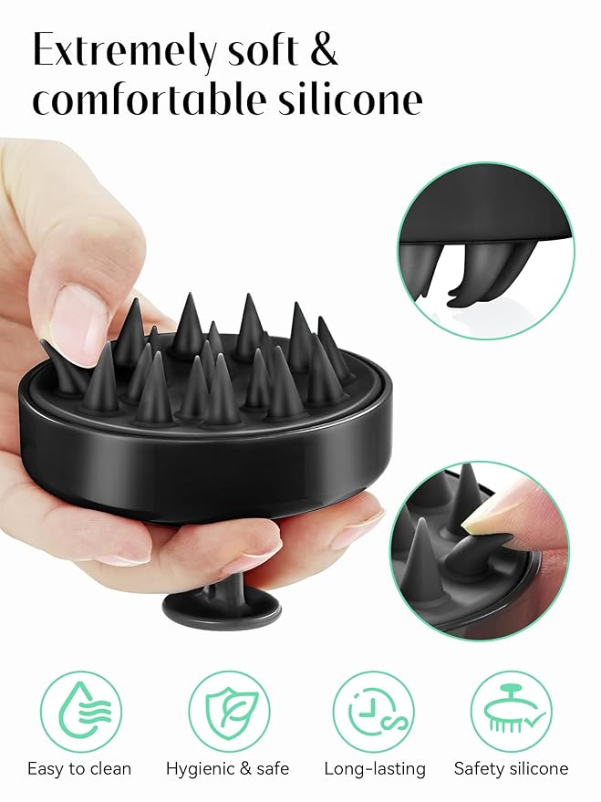 HEETA Scalp Massager Hair Growth, Soft Silicone Scalp Scrubber Shampoo Brush for Exfoliation, Dandruff Removal Head Massage Stress Relax, Wet & Dry Use for Thick Thin Curly Hair Care, Whole Black HEETA