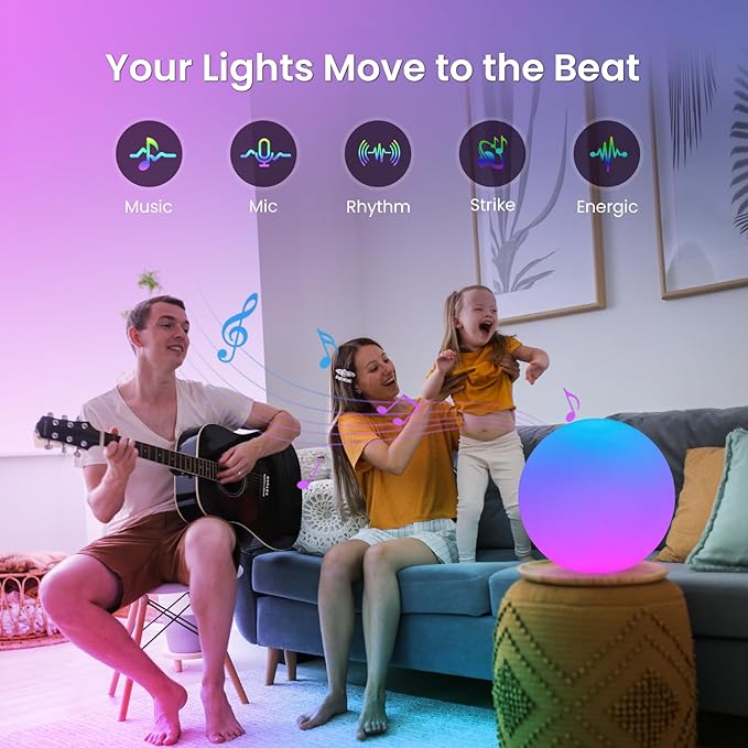 LOFTEK Color Changing Night Light, Smart LED Lamp with Bluetooth APP and Remote Control, Music Sync, 220 Scene Modes, 12-inch RGB Ball Mood Lighting for Living Room, Bedroom Event(Corded Electric) - Bloomnest