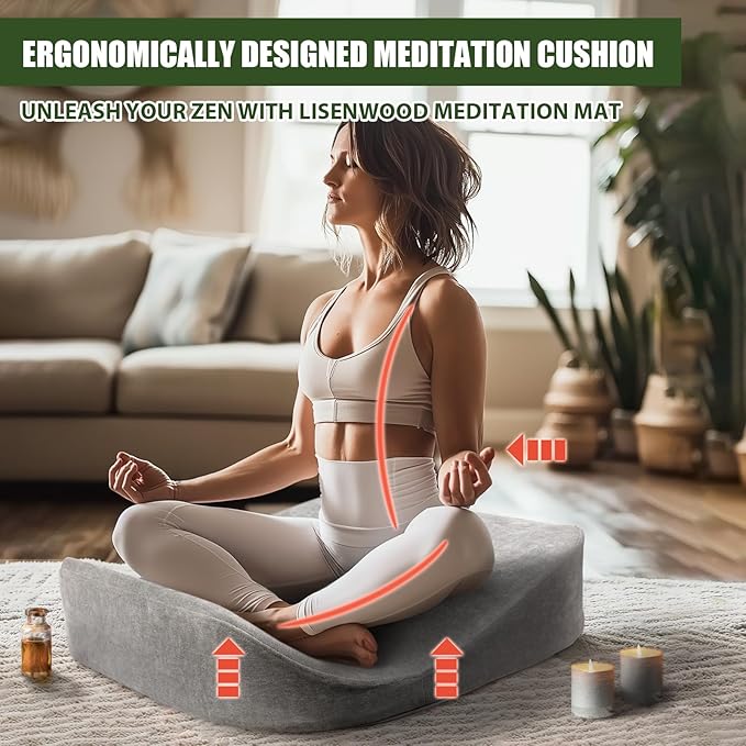 Meditation Cushion - Floor Pillow, Enlarge High Density Extremely Firm, Large Big Foam Floor Cushion Seating for Adults - Premium Yoga Pillows for Adults Gifts for Women, Men,Gray - Bloomnest