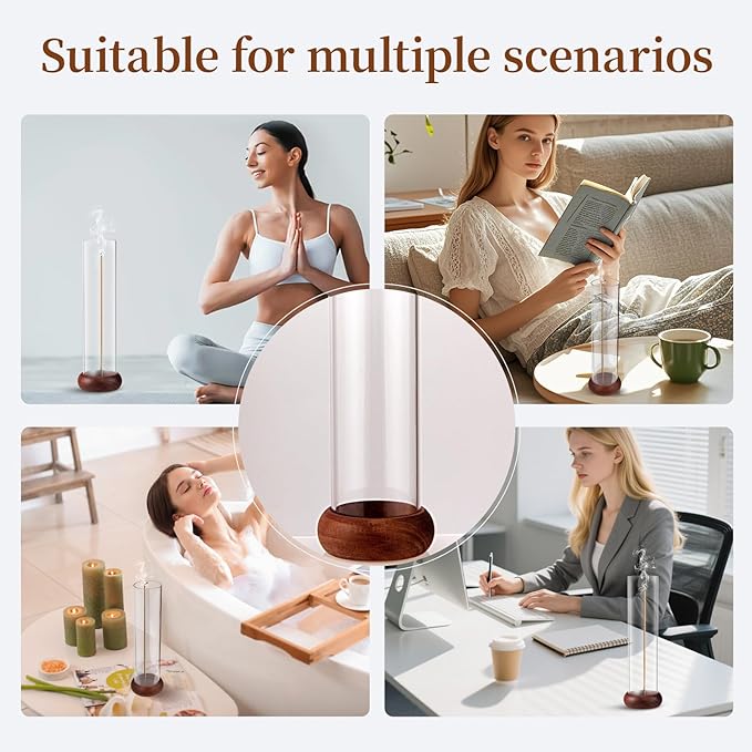 Incense Holder,Walnut Wooden Incense Stick Holder with Detachable Glass Ash Catcher,Incense Bunner for Stick for Meditation Yoga Spa Gift - Bloomnest