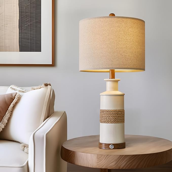 BOBOMOMO 24.5" USB A+C 3-Way Dimmable Touch Control Boho Table Lamp Set of 2 for Living Room Nightstand Beside Lamps for Bedroom(Include Two Bulbs) - Bloomnest