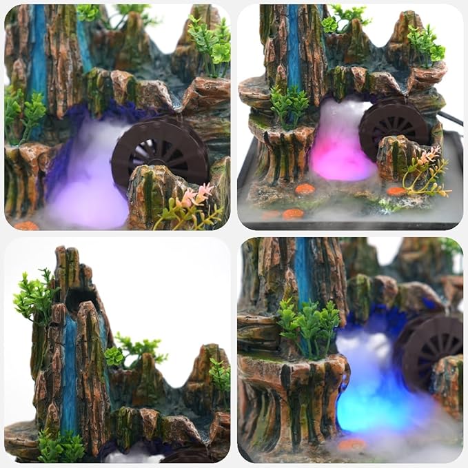 Tabletop Fountains Indoor Waterfall Fountain Indoor Water Fountains and Waterfalls with Light, Desk Fountain with LED Lights, Desktop Waterfall for Home Office Bedroom Desk