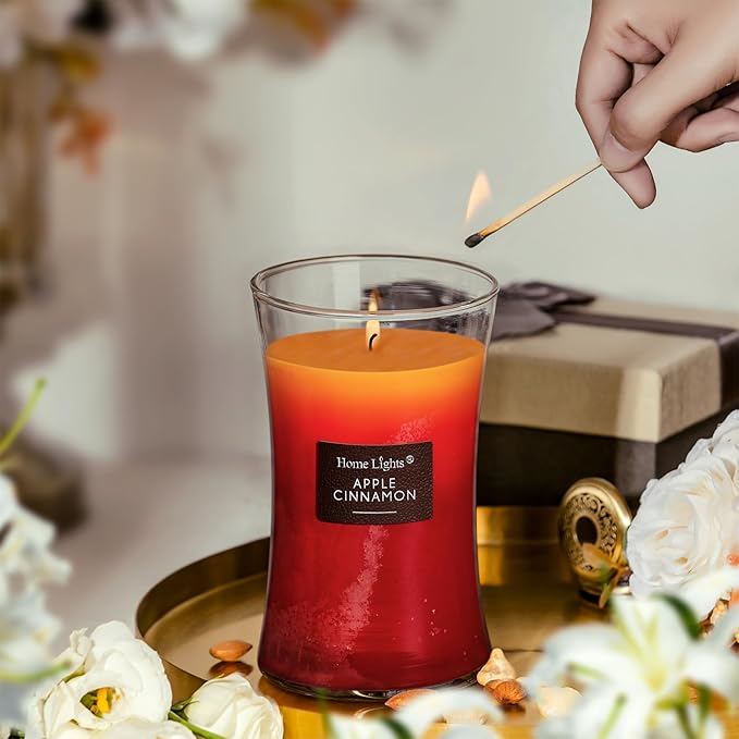 HomeLights 3-Layer Candles for Home Scented, 21.52 OZ Natural Soy Wax Scented Candles Burns Up to 100 Hours, Large Jar, Apple Cinnamon - Bloomnest