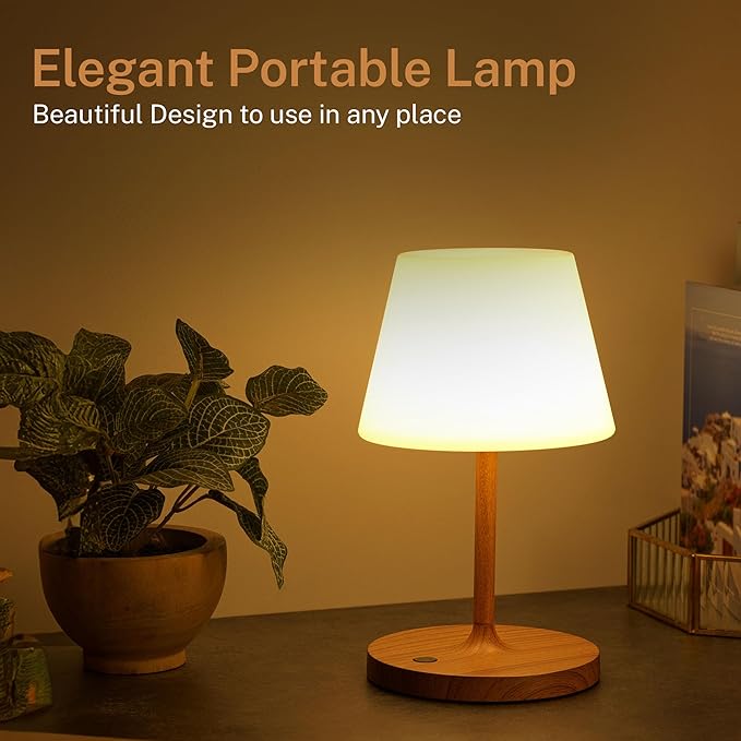 Cordless Lamp, 5000mAh Battery Operated Rechargeable Table Lamp with Power Bank, Touch Dimmable 3 Color Temperatures, IP44 Waterproof Shower Lamp for Kitchen, Bathroom, Indoor Or Outdoor Use 9.6in - Bloomnest