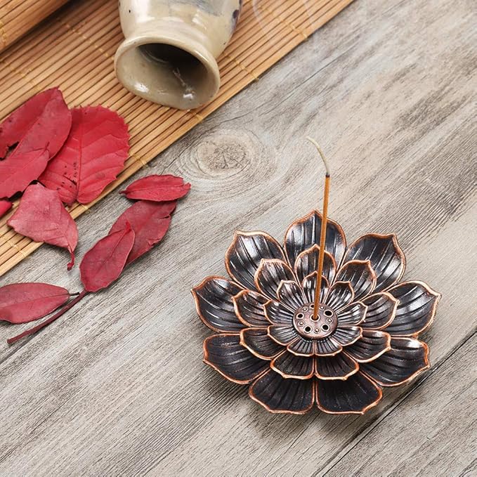 Accmor Zinc Alloy Incense Holder, Lotus Stick Incense Burner, Incense Holder for Stick/Coil/Cone Incense with Ash Catcher, Copper, 2 Pack - Bloomnest
