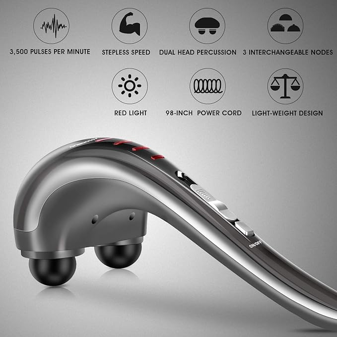 HANGSUN Handheld Neck Back Massager for Pain Relief Deep Tissue, Electric Double Head Percussion Massage MG460 for Shoulder, Leg, Foot, Muscles, Full Body - Bloomnest