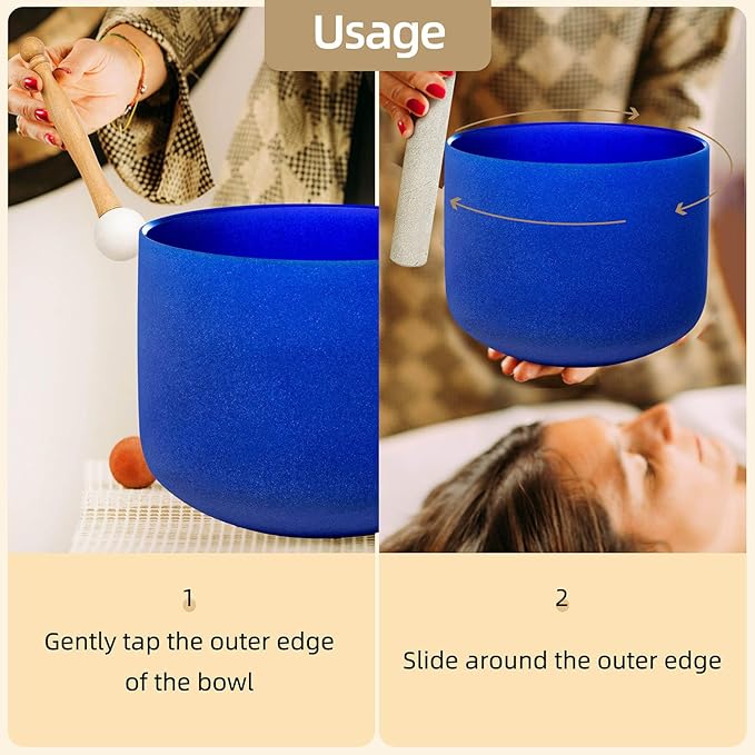 Indigo A Note Third Eye Chakra 8 inch Quartz Crystal Singing Bowl, for Healing Mindfulness Meditation Yoga Sound Baths, with Case Rubber Mallet - Bloomnest