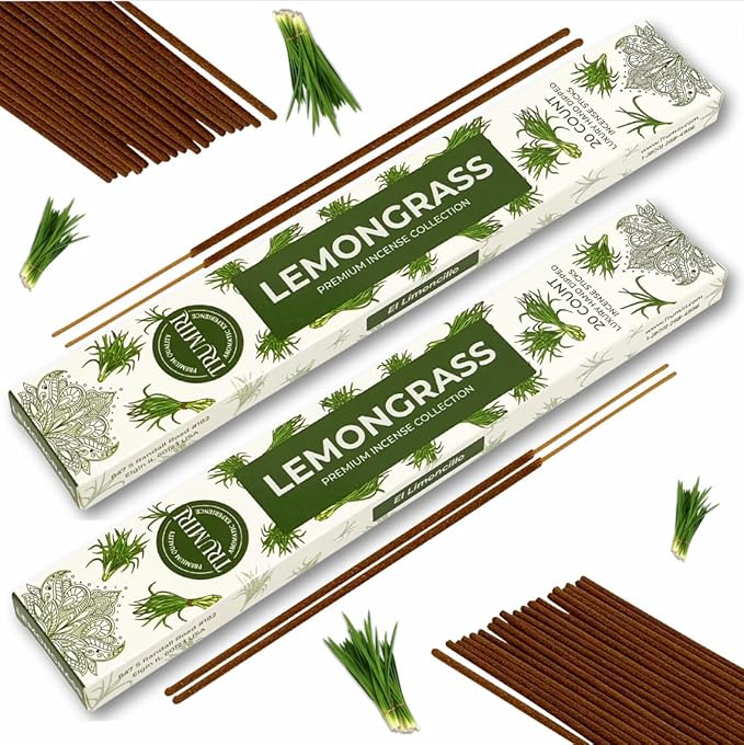 Lemongrass Incense Sticks for Backyard Patio - Total 120 Insence-Sticks - 6 Packs of 20 Insense - Inciensos - Inscents - Natural Non Toxic Ingredients - Incents - Incence - Inscense - Insents TRUMIRI