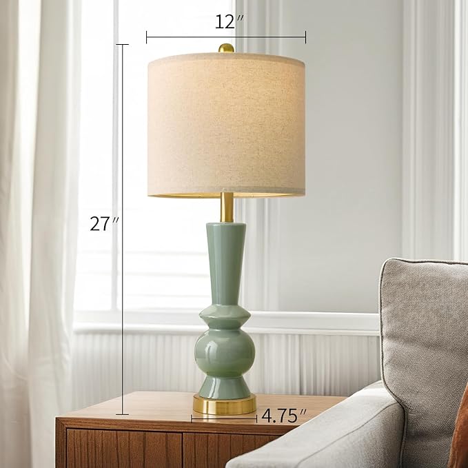 PORTRES 27" Modern Ceramic Table Lamp Set of 2 for Living Room Green & Gold Bedside Lamps for Bedroom Nightstand Lamp Tall End Table Lamps - Bloomnest