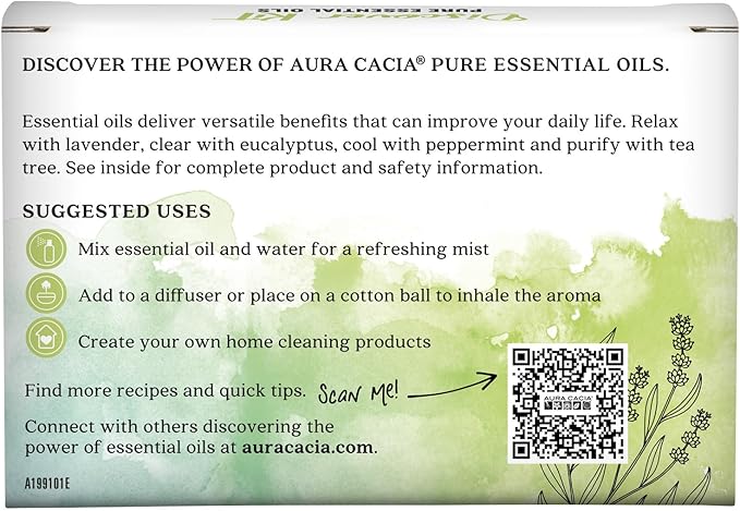 Aura Cacia Discover Essential Oils Kit, 4-Pack, Lavender, Eucalyptus, Peppermint & Tea Tree Oils, Excellent Starter Set - Bloomnest