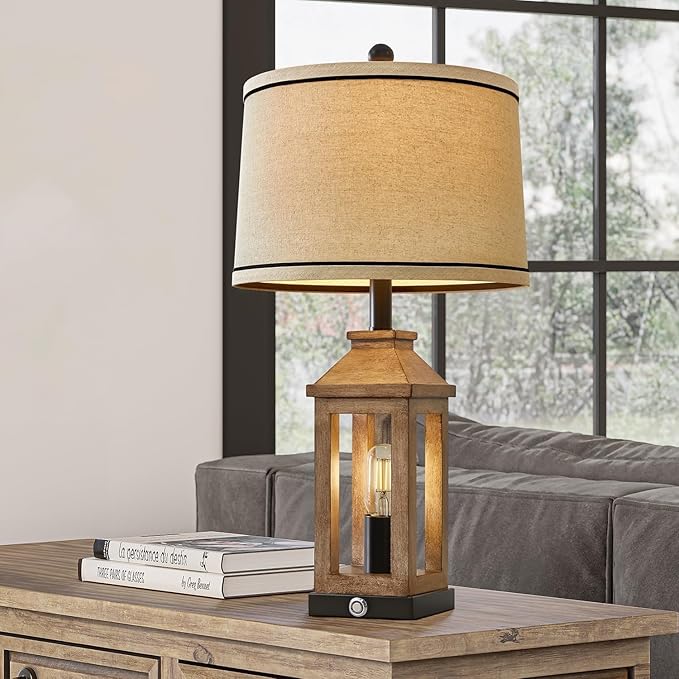 23.75" Farmhouse Table Lamps USB A+C Charging Ports 3-Way Dimmable Touch Control Lamp Nightlight Vintage Modern Lamp for Living Room Bedroom with 2 Light Sources - Bloomnest