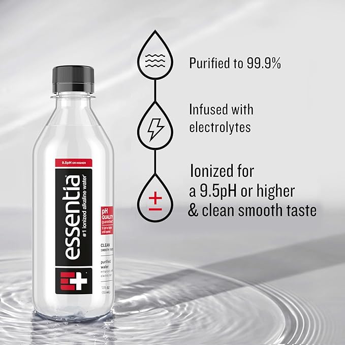Essentia Water LLC; Ionized Alkaline Bottled Water; 99.9% Pure; 9.5 pH or Higher; Consistent Quality in Every BPA and Phthalate-Free Bottle; 12 Fl Oz (Pack of 12) - Bloomnest